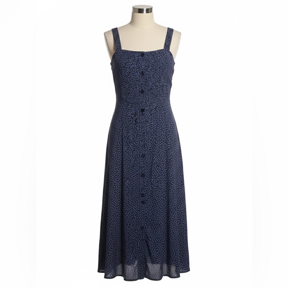 Reformation Blue Floral Button-Front Midi Dress